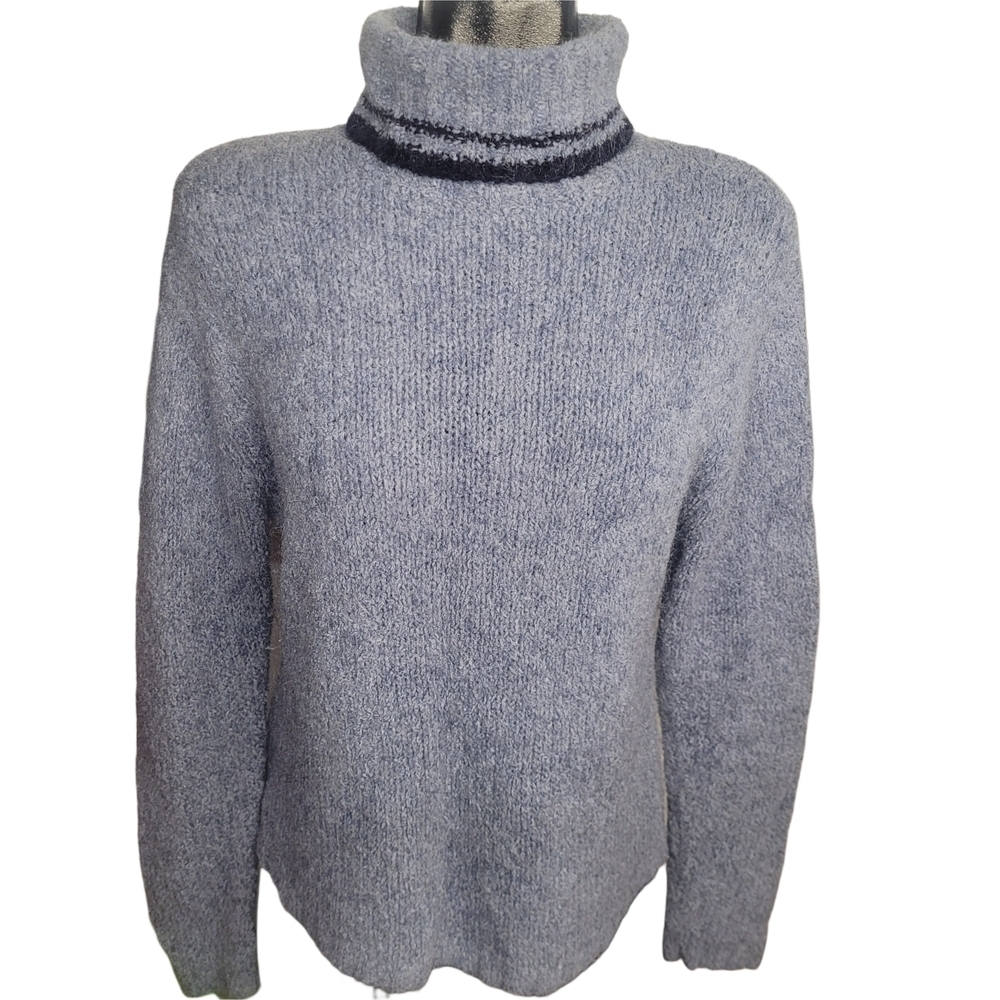 Vintage L'Equipe Blue Mohair Blend Knit Cabincore Turtleneck Sweater Size S